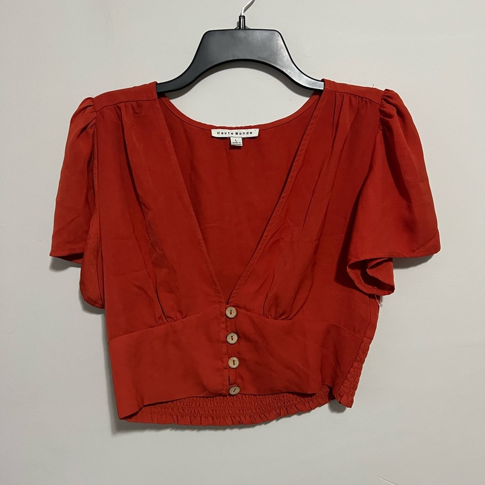 Haute Monde Rust Button-Down Blouse